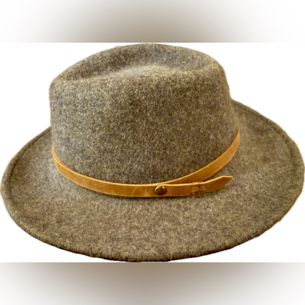 FRYE Gray Wool Fedora Hat with Leather band NWT size M/L